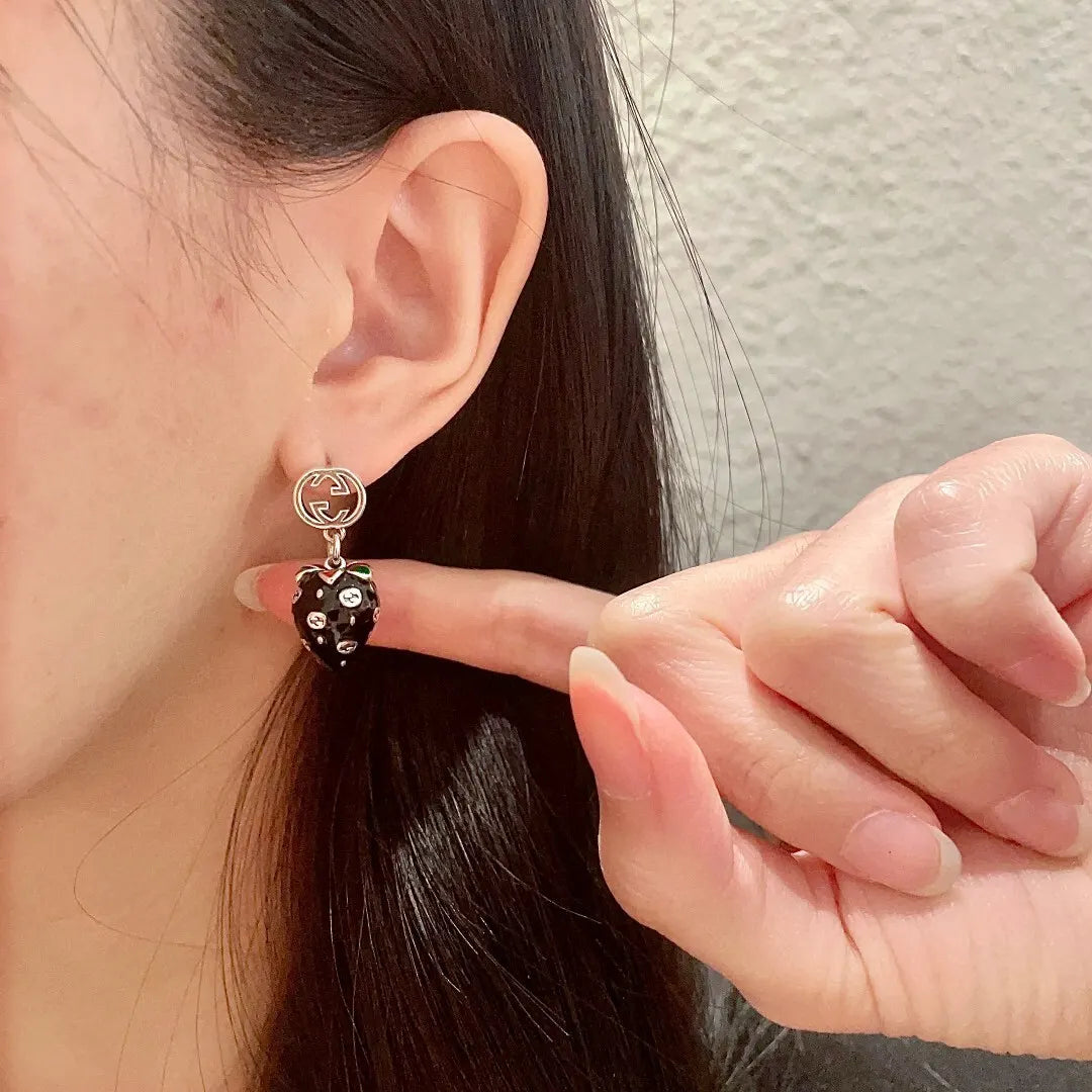 Gucci Black Strawberry Earrings silver - Gucci Black Strawberry