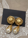 Saint Laurent Pearl Drop Earrings gold clip - Saint Laurent Gold Pearl