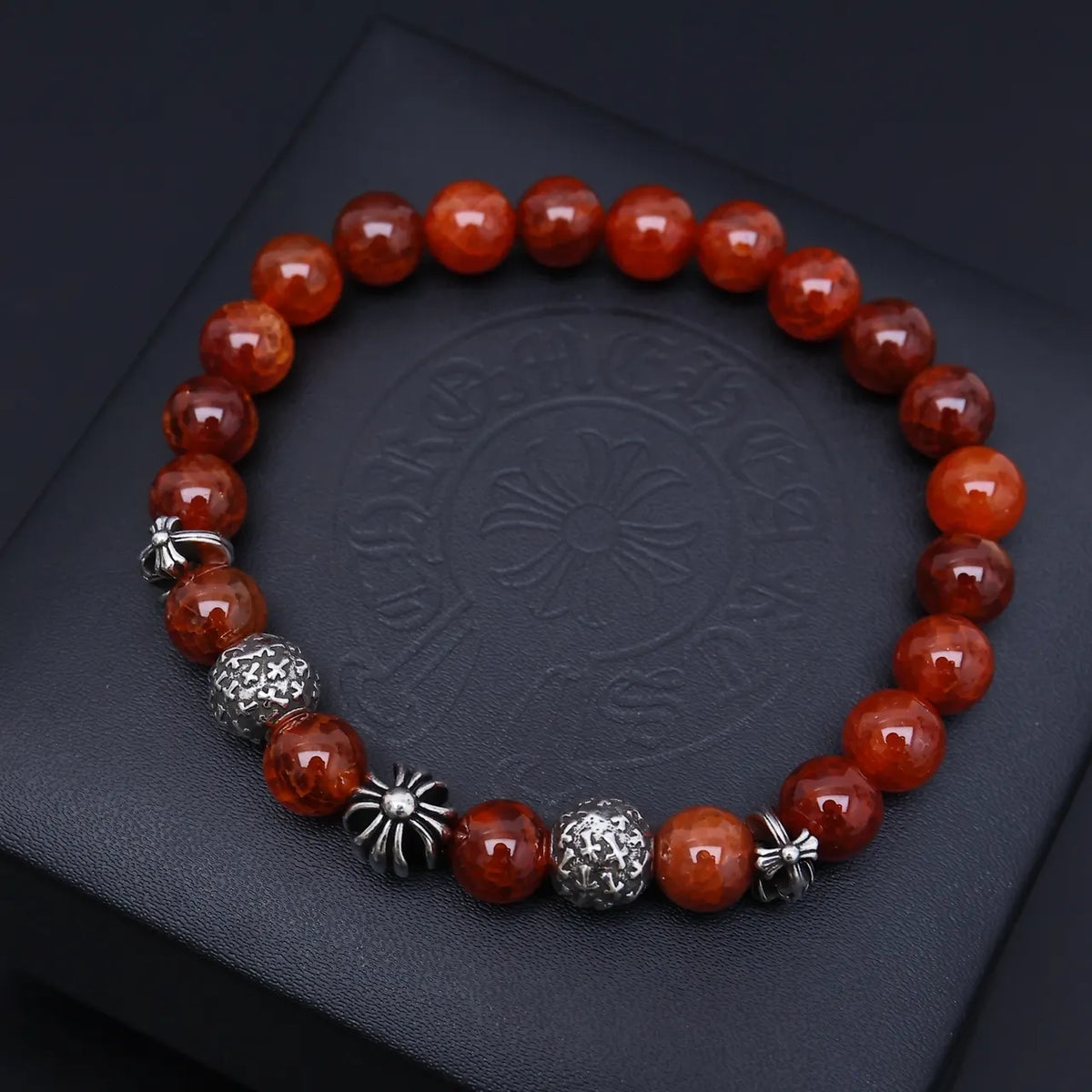 Premium Carnelian & Silver Beaded Bracelet - Exquisite Design