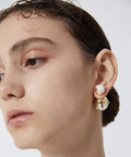 Gold Tone Faux Pearl Double Stud Earrings - Chic Jewelry