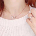 Swarovski Rose Gold Bow Necklace - Swarovski Rose Gold Crystal Bow