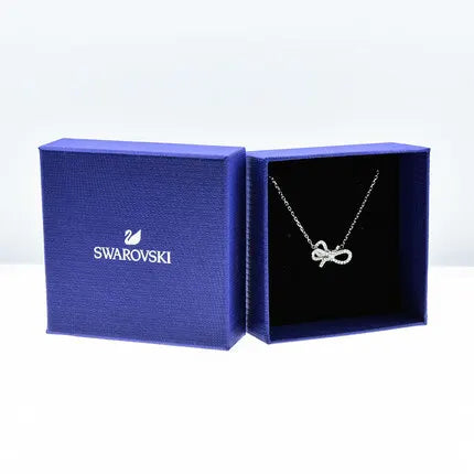 Swarovski Silver Ribbon Pendant Necklace - Crystal Bow