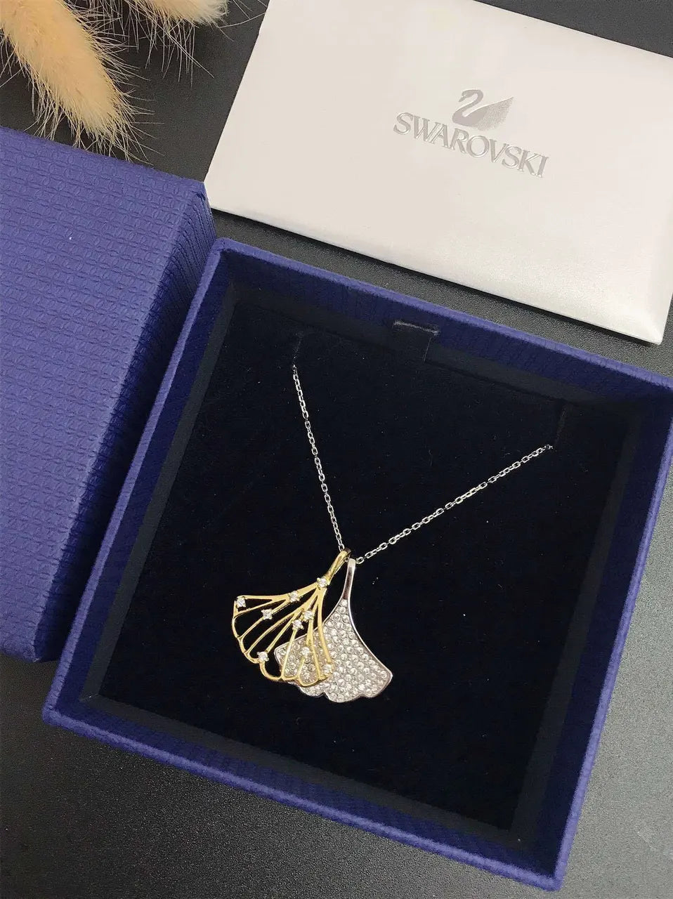 Swarovski Ginkgo Pendant Necklace - Silver & Gold Crystal