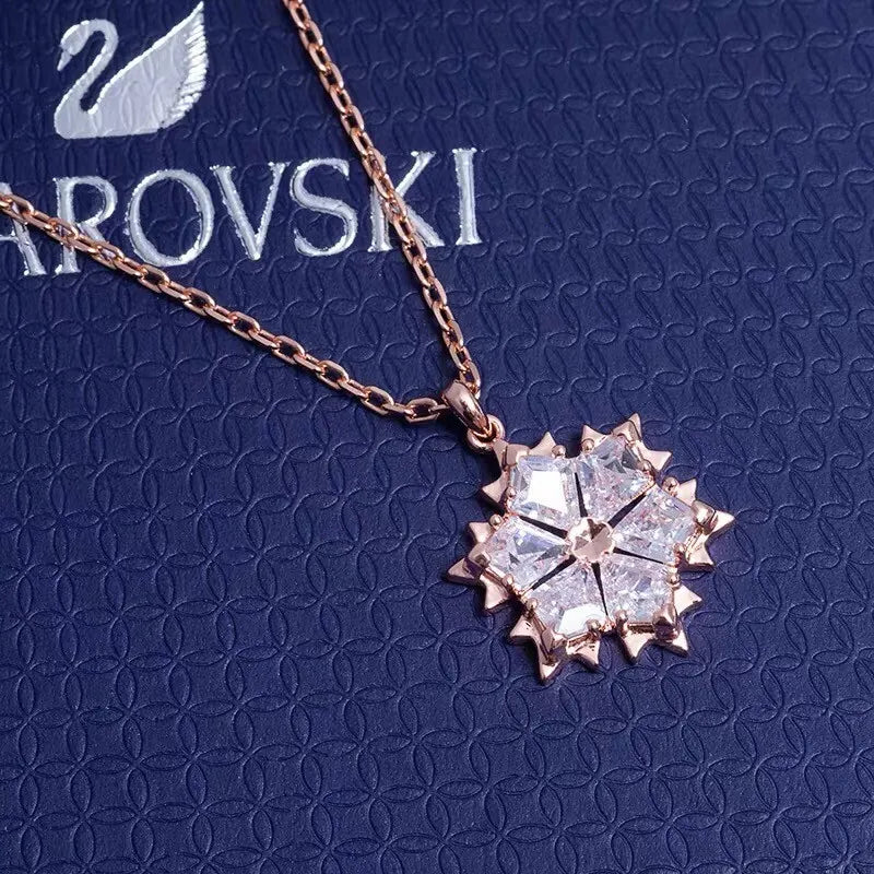 Swarovski Rose Gold Snowflake Pendant - Crystal Necklace