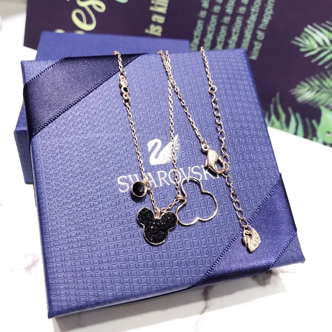 Swarovski Rose Gold Mickey Silhouette Necklace - Black Crystal
