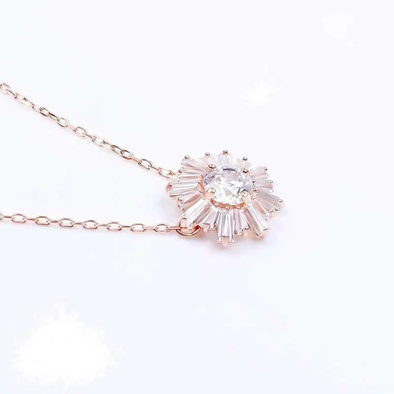 Swarovski Rose Gold Sunflower Necklace - Crystal Pendant