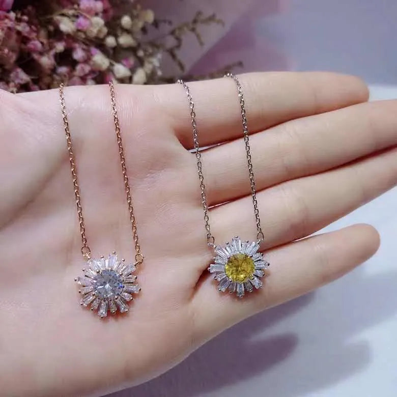 Daisy Pendant Necklace - Sterling Silver, Yellow & White