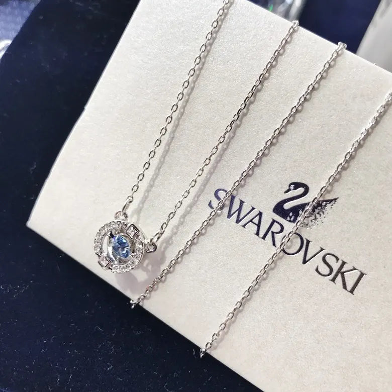 Swarovski Blue Crystal Circle Pendant - Swarovski Silver Blue Crystal
