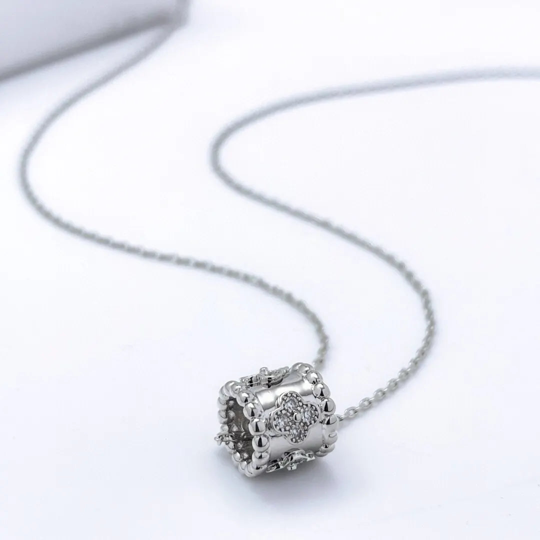 Van Cleef Silver Alhambra Cage Necklace - Diamond Accent