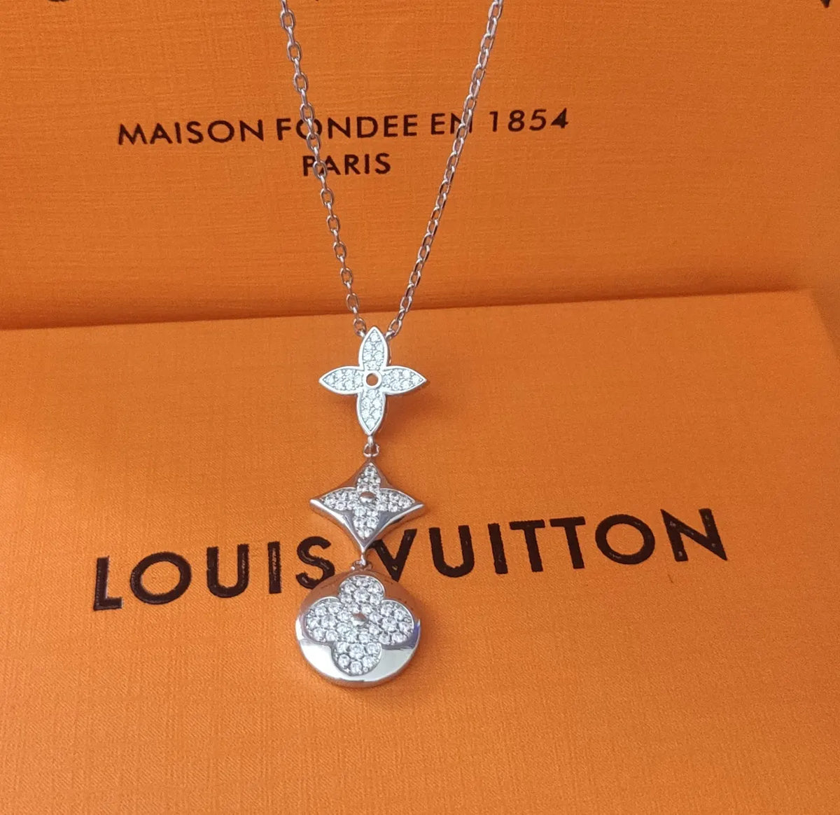 Louis Vuitton Silver Flower Trio Necklace - Crystal Accents