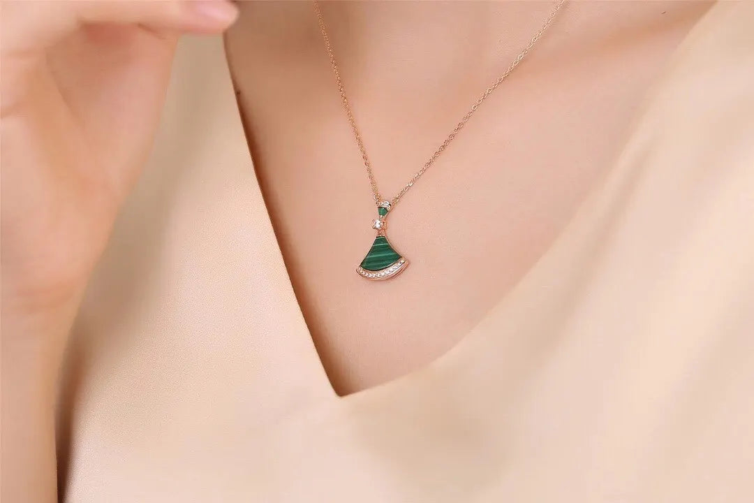 Rose Gold Malachite Necklace - Rose Gold Malachite Fan Necklace