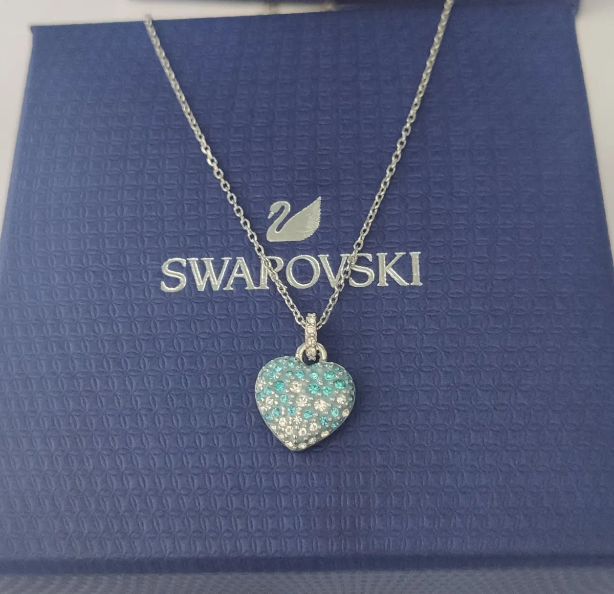 Swarovski Silver Heart Blue Crystal Pendant - Delicate Necklace
