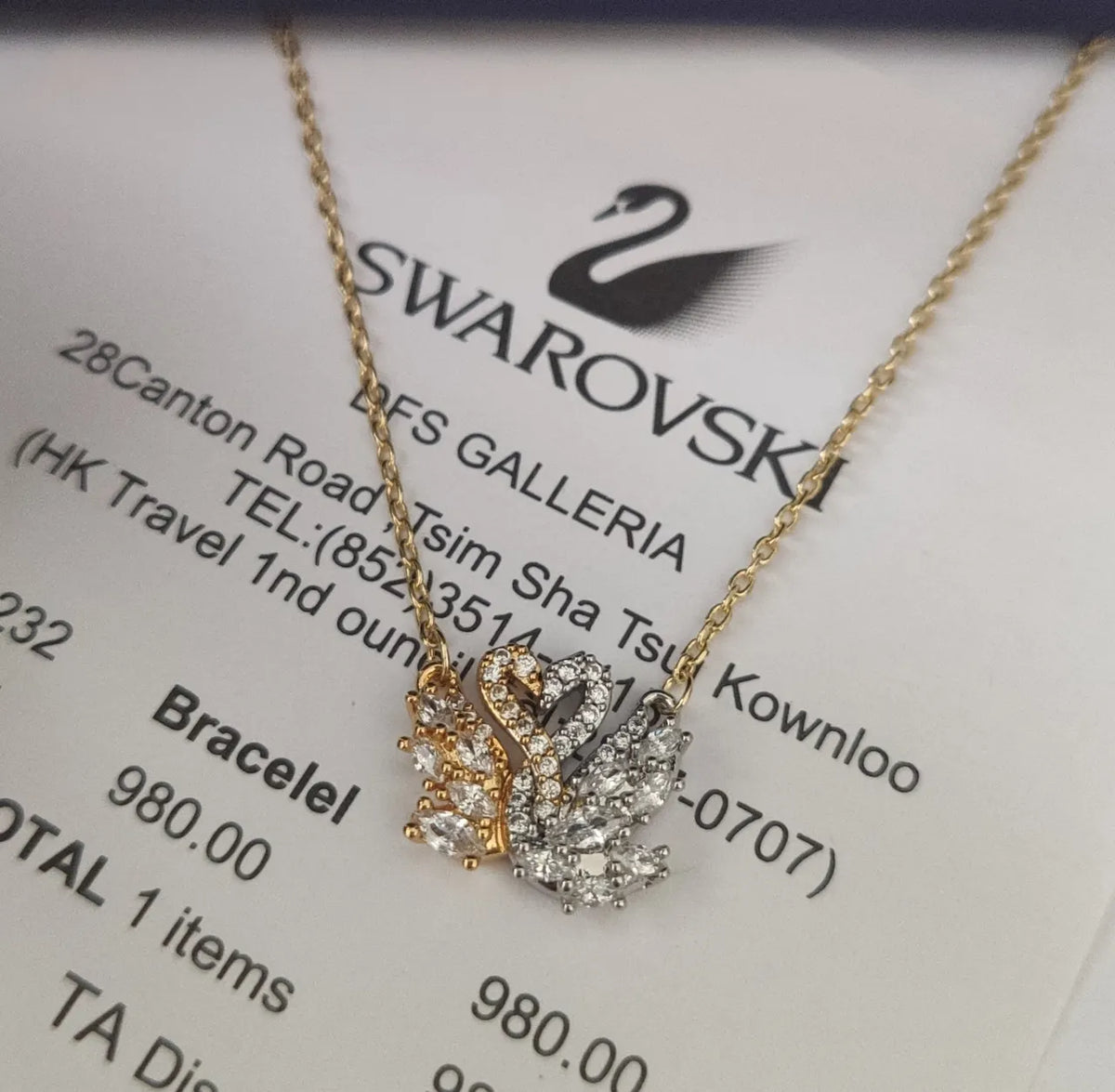 Swarovski Swan Duo Pendant - Gold & Silver Tone