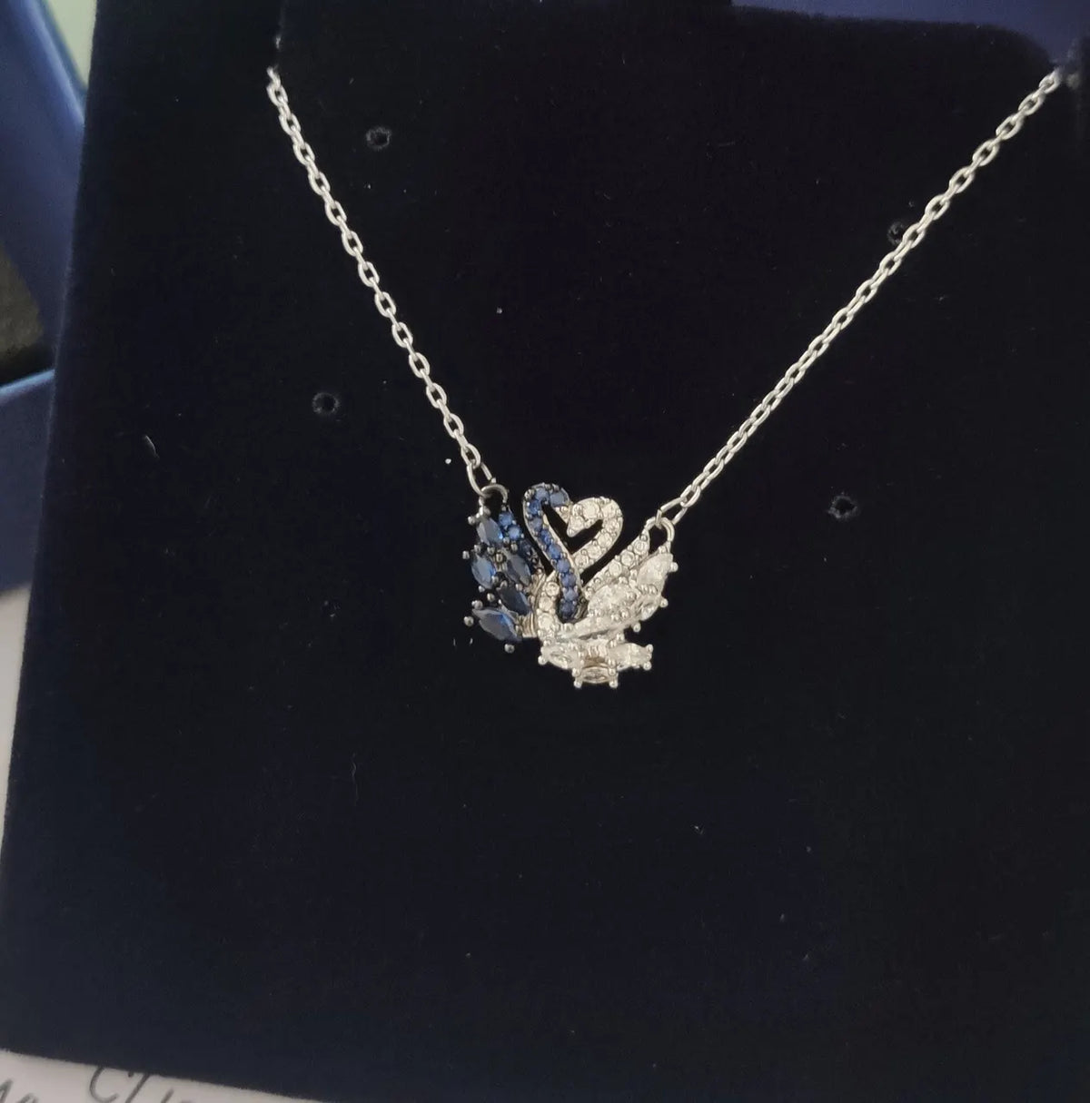 Swarovski Swan Duo Pendant - Blue & White Crystal Necklace