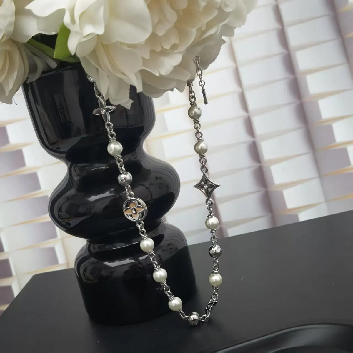 LV Silver Pearl Monogram Necklace - Designer Chain