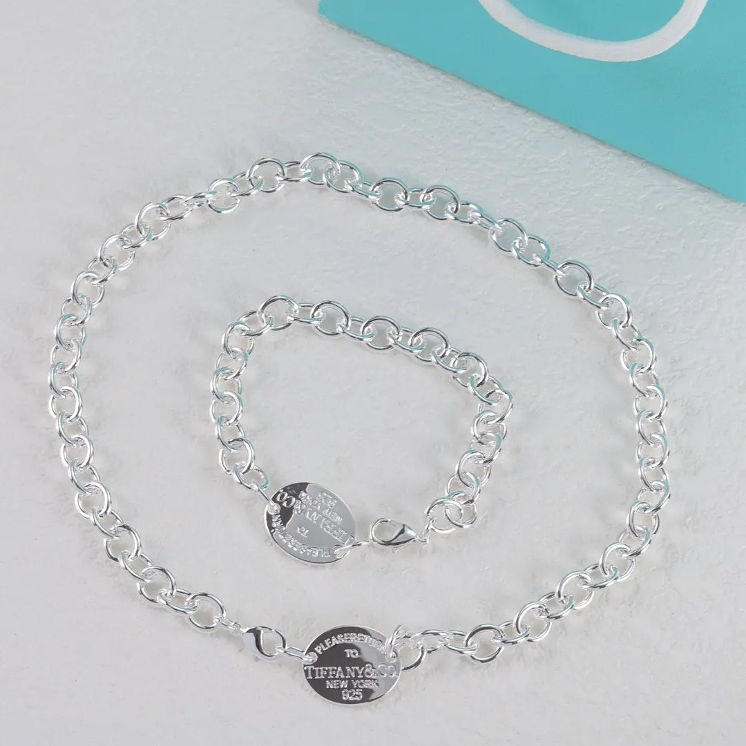 Tiffany Silver Tag Chain Necklace - Tiffany Silver Round Tag Chain