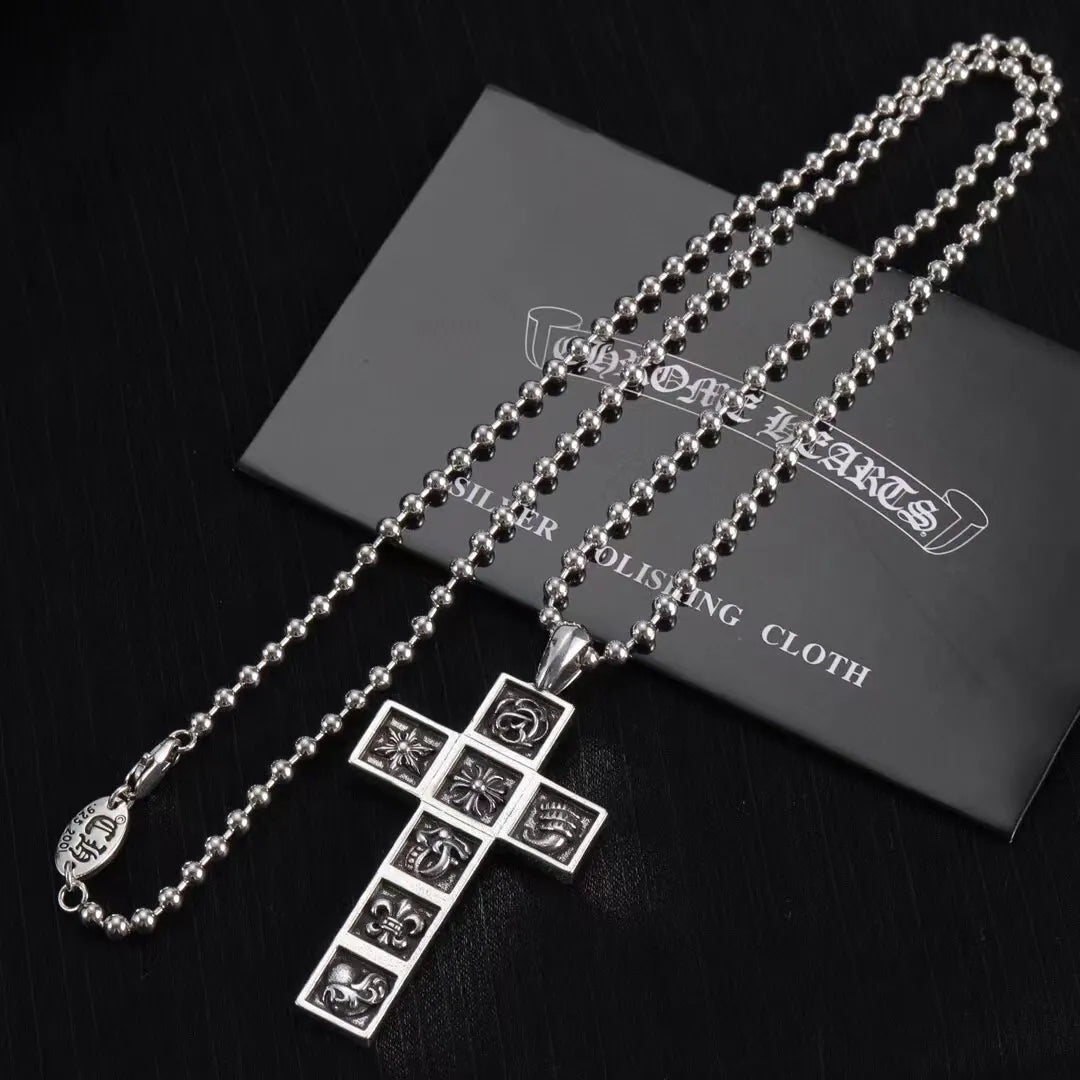 Chrome Hearts Silver Motif Cross Necklace - Ball Chain