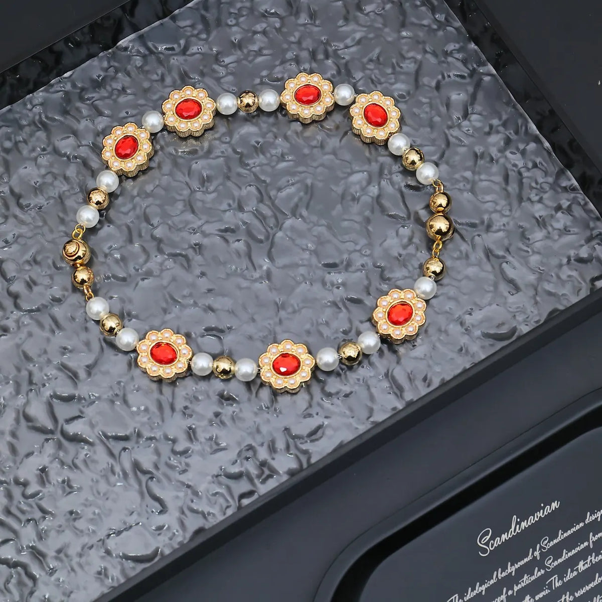 Vintage Gold Red Gem Necklace - Vintage Gold Red Gem & Pearl Necklace