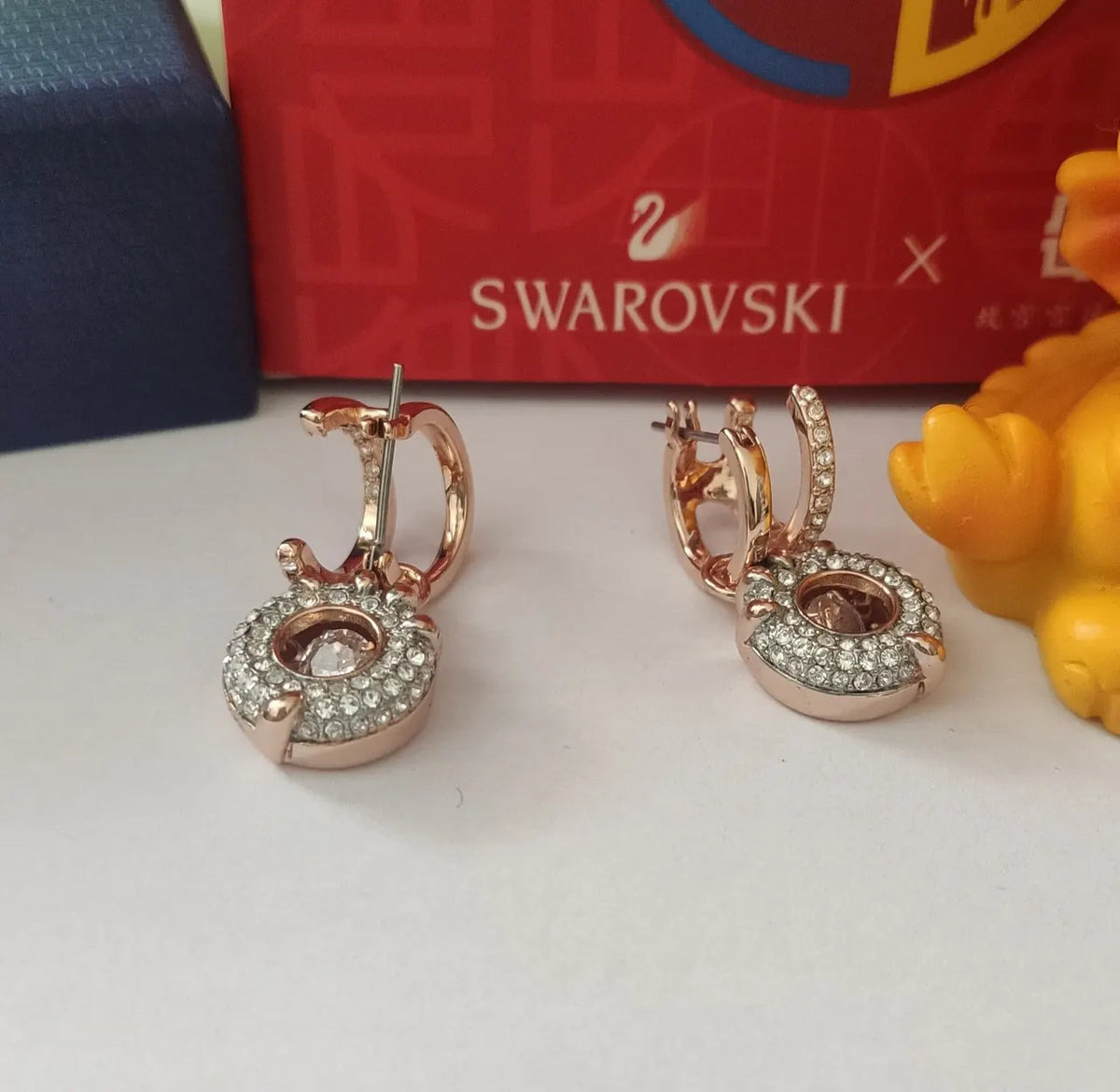 Swarovski Rose Gold Crystal Circle Earrings - Designer