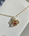 Swarovski Gold Mickey Pendant Necklace - Red Crystal Accent
