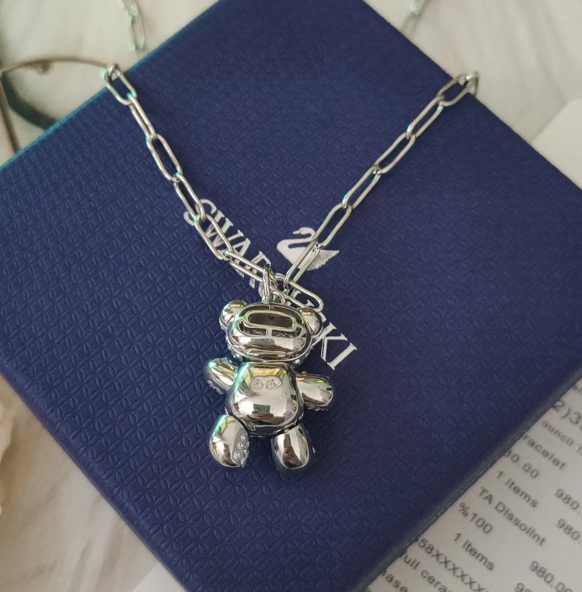 Swarovski Silver Teddy Bear Pendant - Crystal Accent