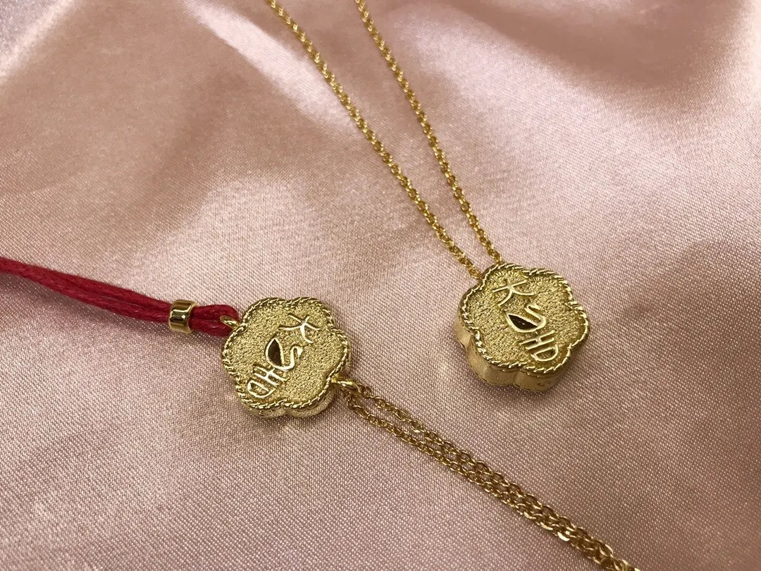 Gold Auspicious Clover Pendant - Auspicious Gold Clover Necklace