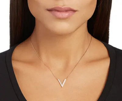 Swarovski Rose Gold V Pendant - Crystal Accent Necklace