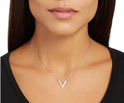 Swarovski Silver V Pendant Necklace - Minimalist Sparkle