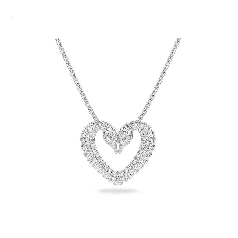 Swarovski Crystal Pave Heart Necklace - Silver Tone
