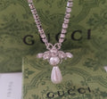 Gucci Silver Crystal Bee Pearl Necklace - Designer Pendant