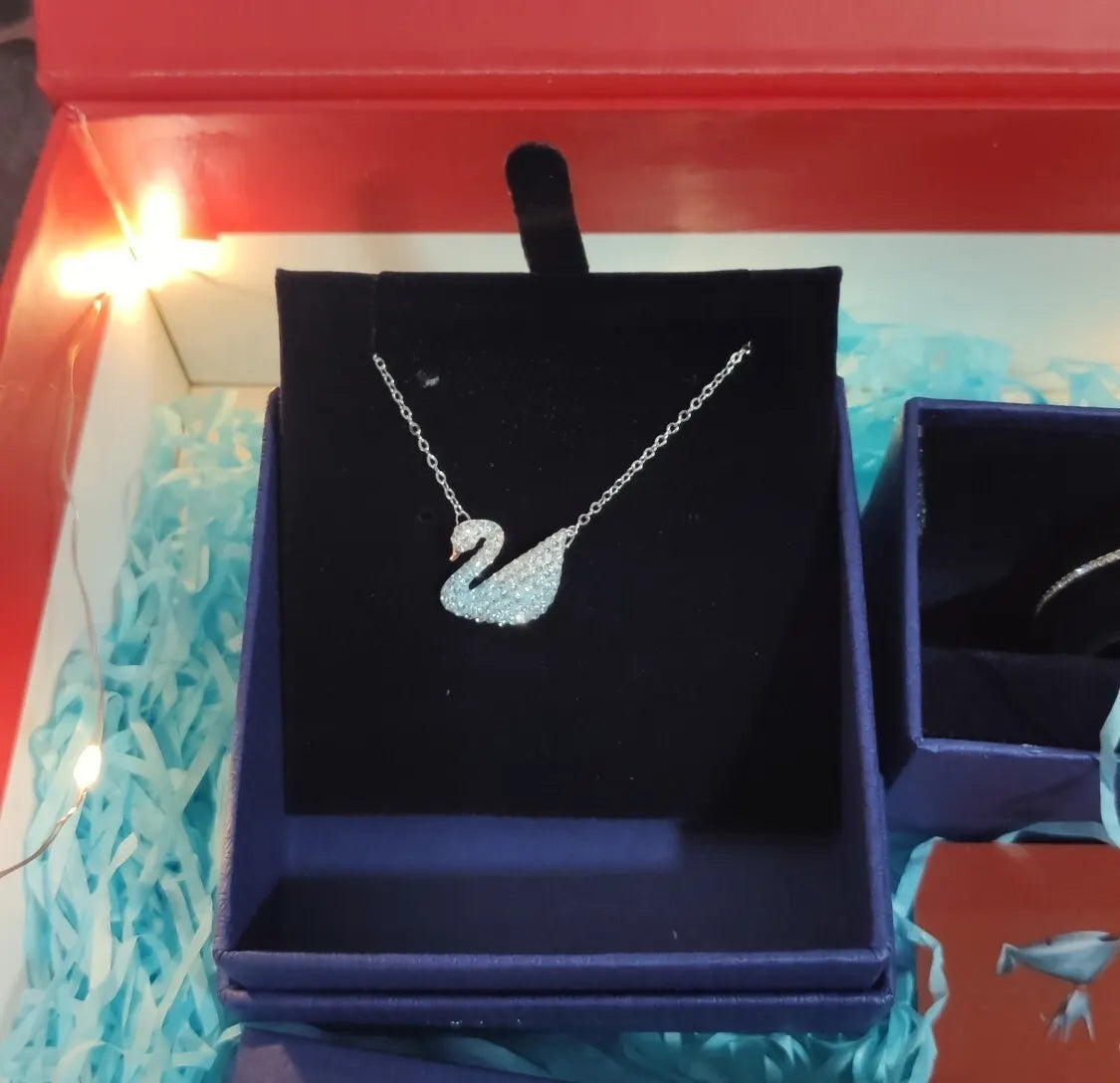 Swarovski Silver Swan Necklace - Crystal Pave Pendant
