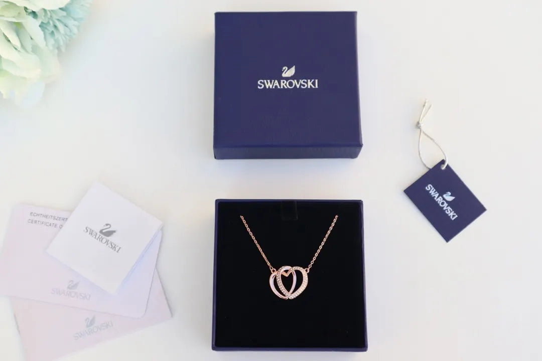 Swarovski Rose Gold Hearts Necklace - Swarovski Rose Gold Interlocking