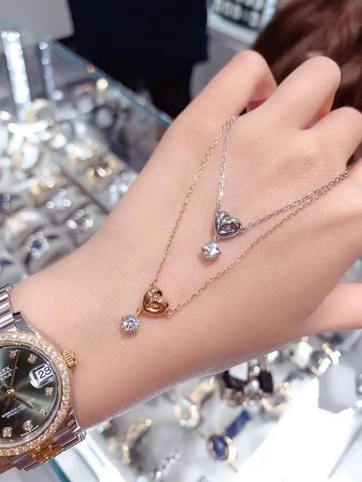 Swarovski Duo Heart Pendant Necklace - Rose Gold & Silver