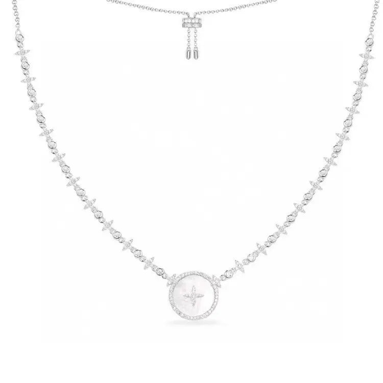 LV Silver Mother-of-Pearl Star Necklace - Dainty Design