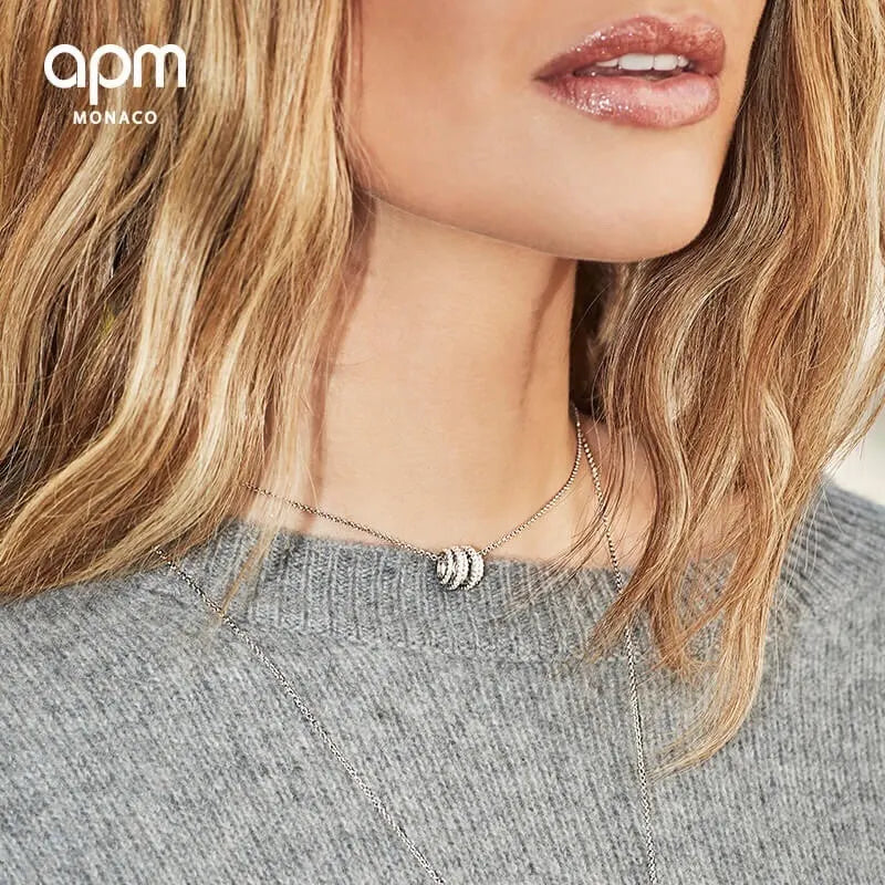 APM Monaco Silver Pave Ring Pendant Necklace