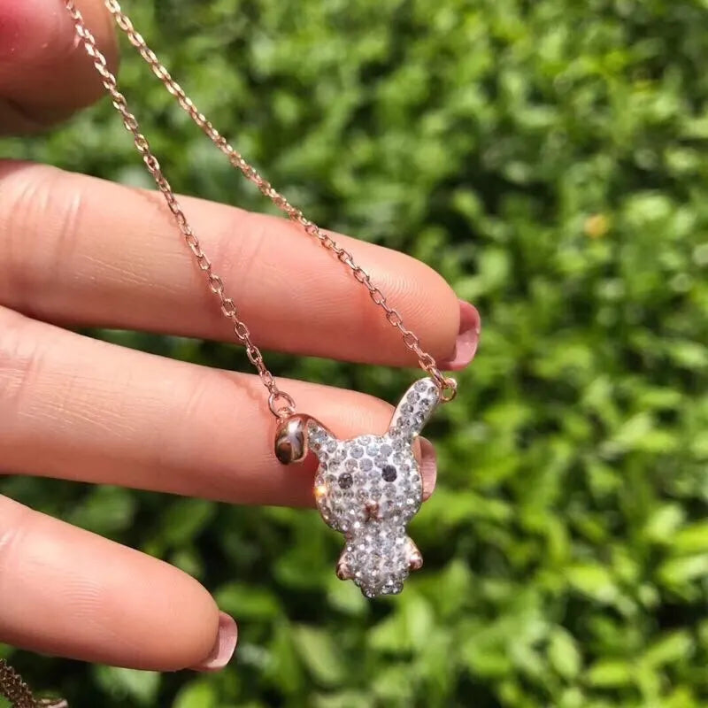 Swarovski Crystal Bunny Pendant Necklace - Rose Gold Finish