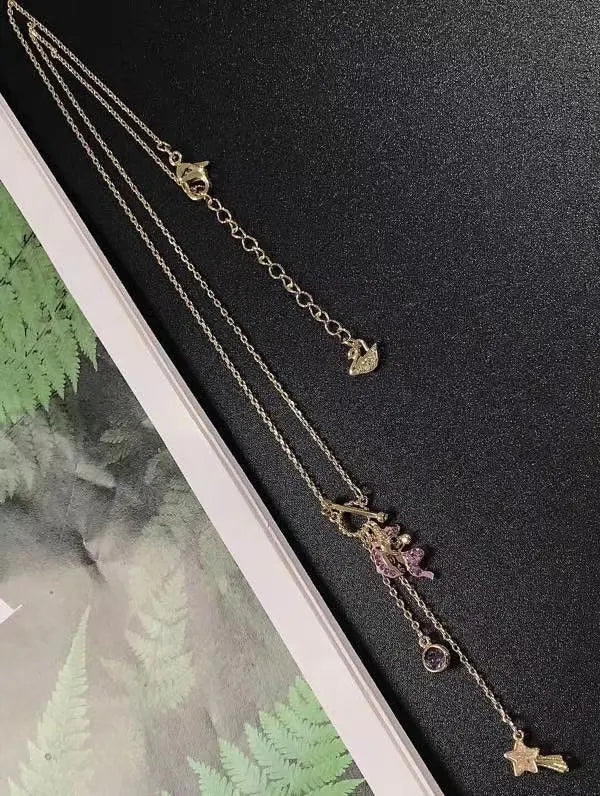Swarovski Purple Crystal Necklace - Swarovski Gold Purple Crystal