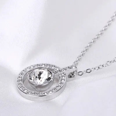 Swarovski Crystal Circle Pendant - Sparkling Silver Necklace