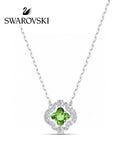 Swarovski Green Clover Pendant Necklace - Silver Tone