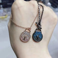 Rose Gold Blue Rhinestone Necklace - Lock Pendant Necklace - Rose Gold
