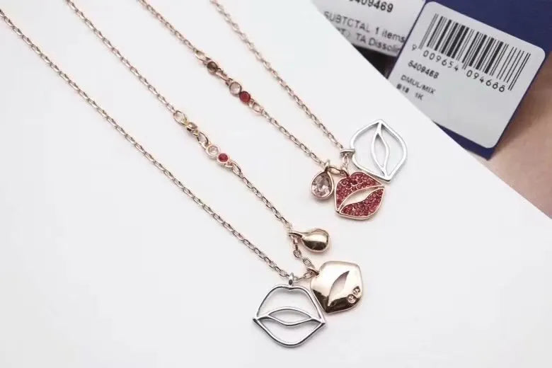 Swarovski Rose Gold Lips Pendant Necklace - Crystal Accents