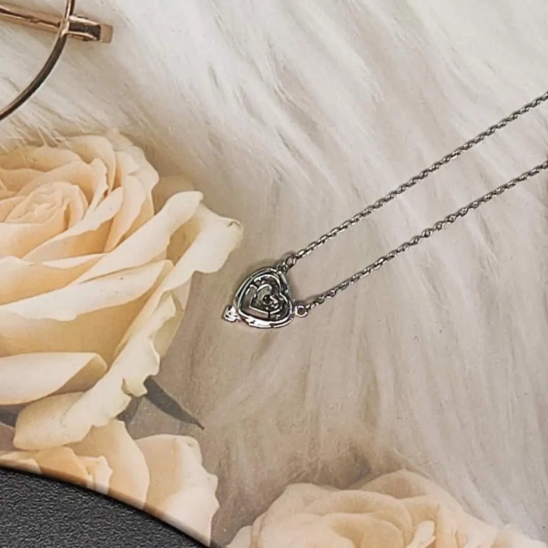 Swarovski Silver Pink Heart Swan Necklace - Delicate Pendant