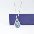 Swarovski Silver Lock Pendant - Blue Crystal Necklace
