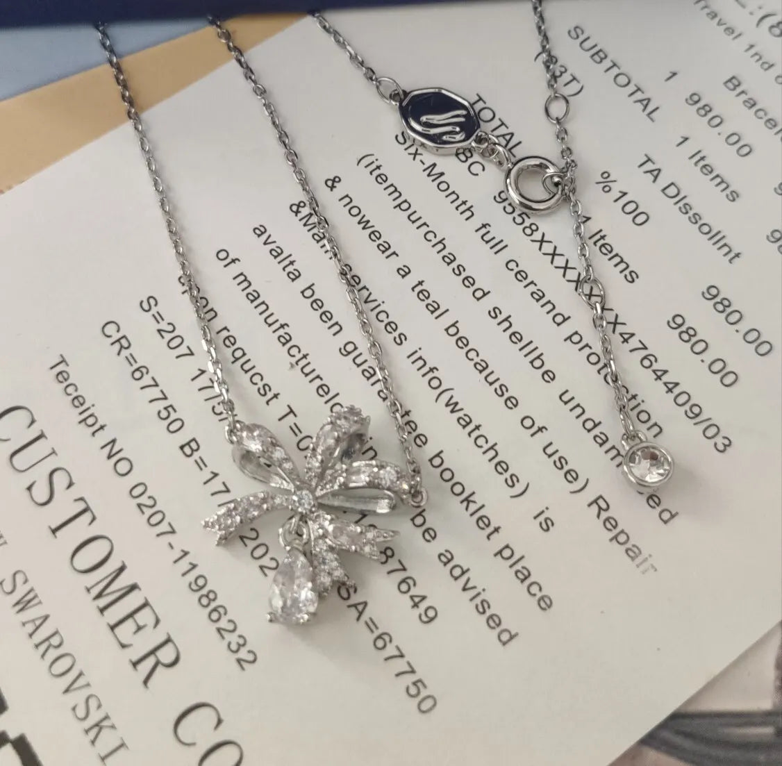 Swarovski Crystal Bow Necklace - Swarovski Silver Crystal Bow Pendant