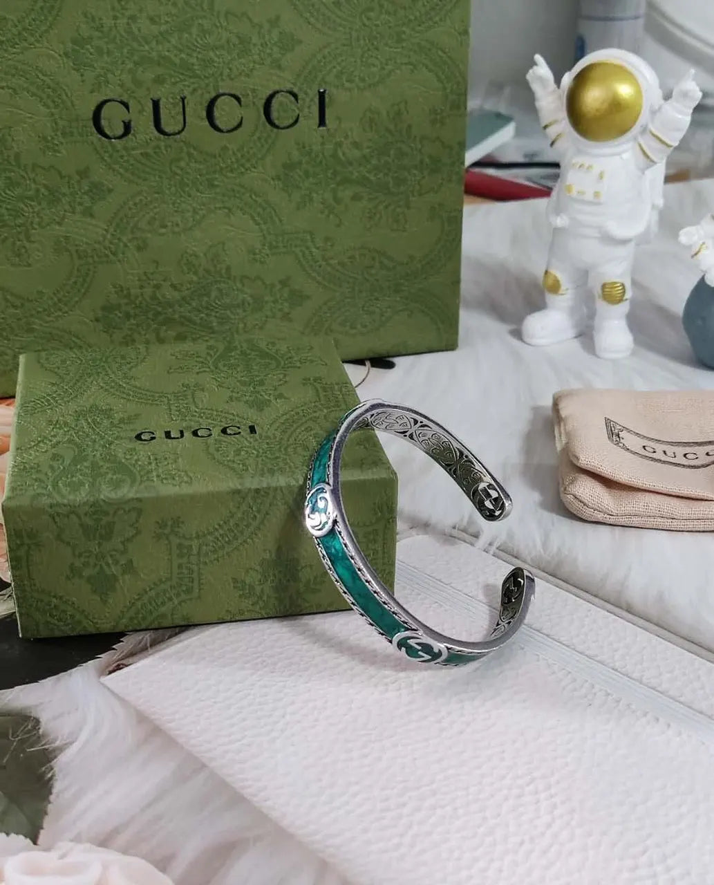 Gucci Bracelet - Silver & Emerald Enamel - Premium Quality