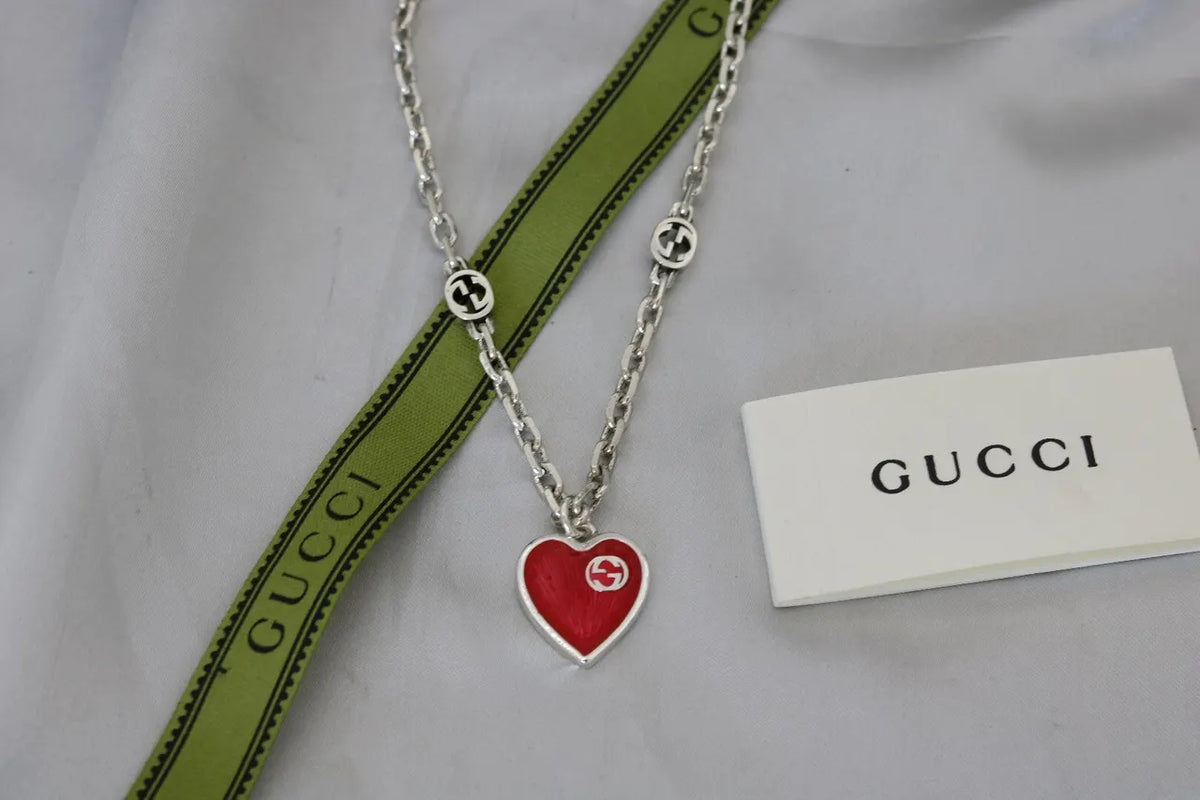 Gucci Silver Red Heart Necklace - Gucci Silver Red Heart Pendant