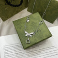 Gucci Silver Butterfly Charm Necklace - Crystal Accents