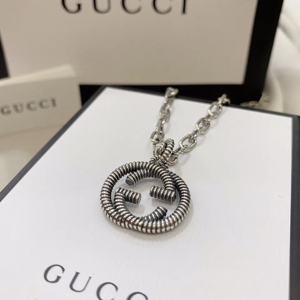 Gucci Aged Silver Necklace interlocking - Gucci Aged Silver