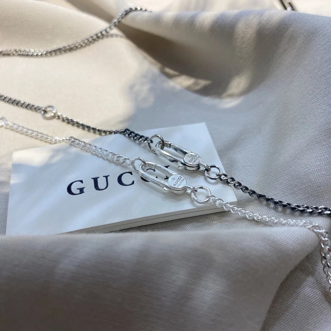 Gucci Silver Safety Pin Necklace - Modern Chain Pendant