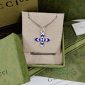 Gucci Blue Enamel Cross Necklace - Gucci Silver & Blue Enamel Cross